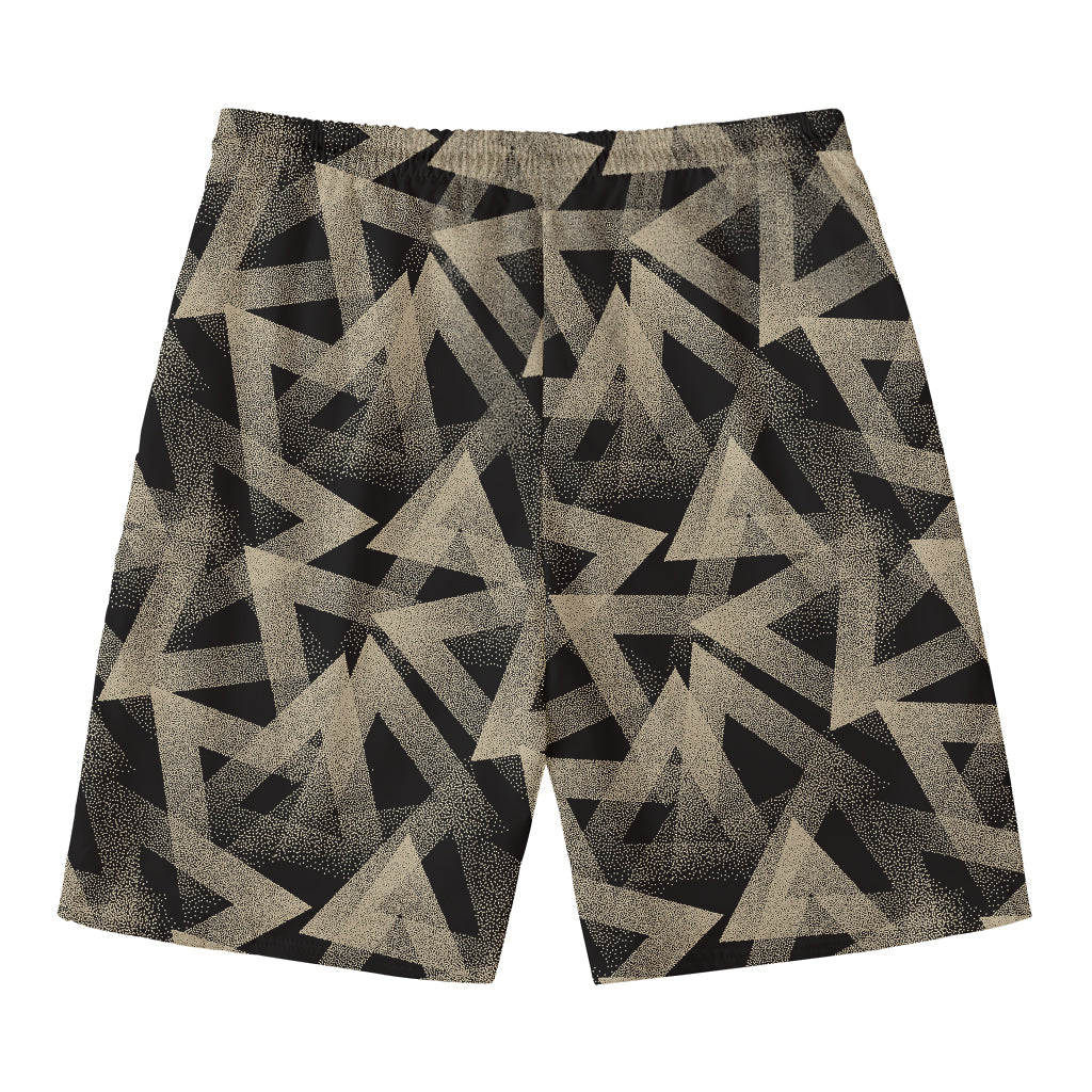 Black And Beige Geometric Triangle Print Men's Swim Trunks