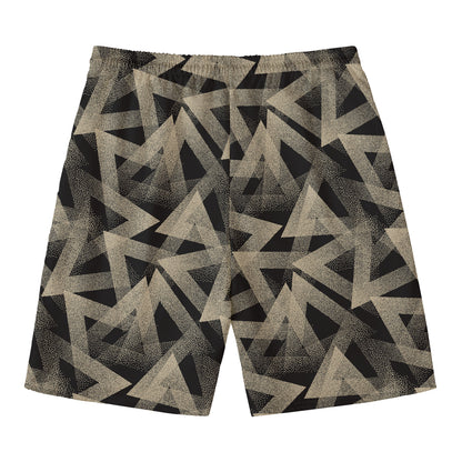 Black And Beige Geometric Triangle Print Men's Swim Trunks