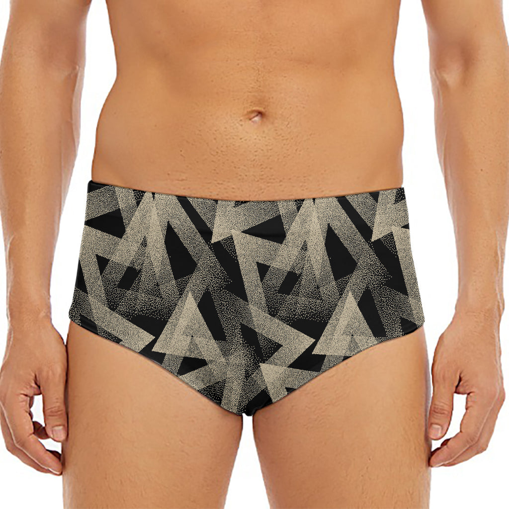 Black And Beige Geometric Triangle Print Men's Triangle Swim Briefs