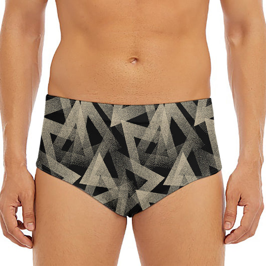 Black And Beige Geometric Triangle Print Men's Triangle Swim Briefs
