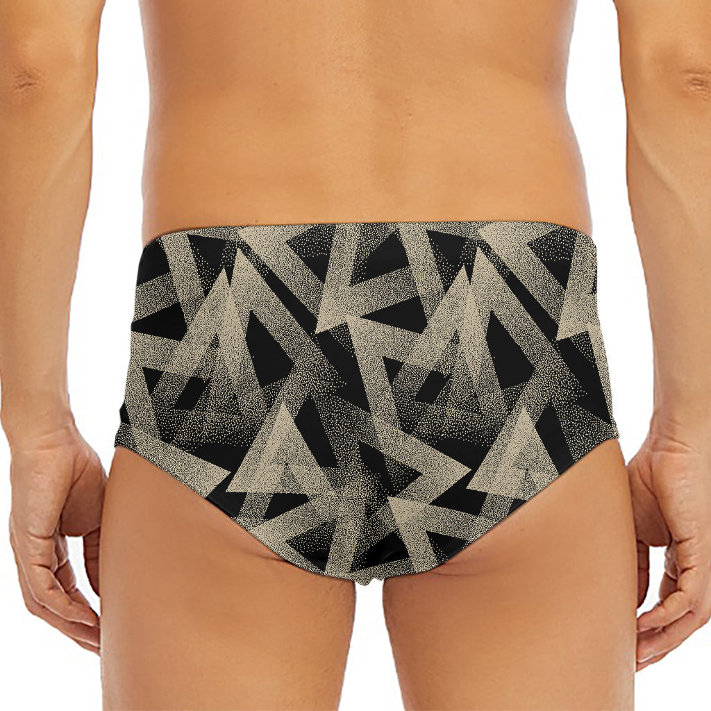 Black And Beige Geometric Triangle Print Men's Triangle Swim Briefs