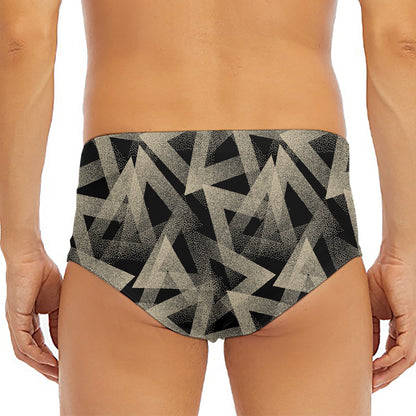 Black And Beige Geometric Triangle Print Men's Triangle Swim Briefs
