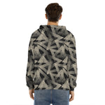 Black And Beige Geometric Triangle Print Men's Velvet Pullover Hoodie