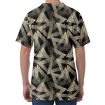 Black And Beige Geometric Triangle Print Men's Velvet T-Shirt