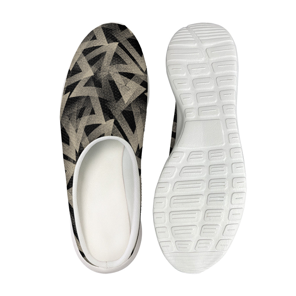 Black And Beige Geometric Triangle Print Mesh Casual Shoes