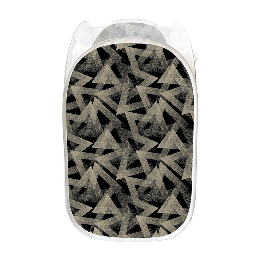 Black And Beige Geometric Triangle Print Mesh Laundry Hamper