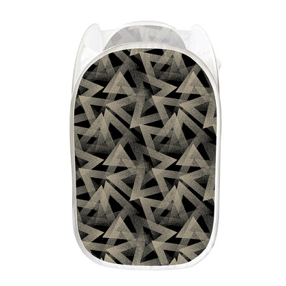 Black And Beige Geometric Triangle Print Mesh Laundry Hamper