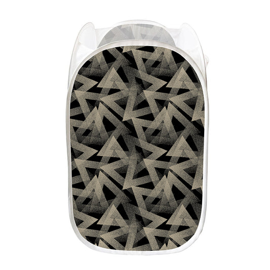 Black And Beige Geometric Triangle Print Mesh Laundry Hamper