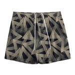 Black And Beige Geometric Triangle Print Mesh Shorts