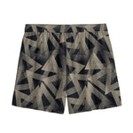 Black And Beige Geometric Triangle Print Mesh Shorts