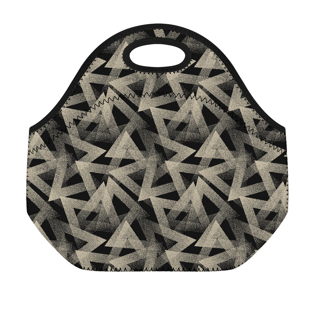 Black And Beige Geometric Triangle Print Neoprene Lunch Bag