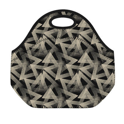 Black And Beige Geometric Triangle Print Neoprene Lunch Bag