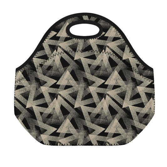 Black And Beige Geometric Triangle Print Neoprene Lunch Bag