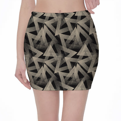 Black And Beige Geometric Triangle Print Pencil Mini Skirt