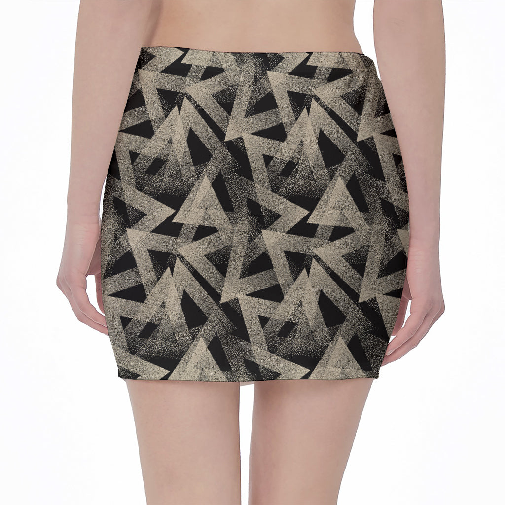 Black And Beige Geometric Triangle Print Pencil Mini Skirt