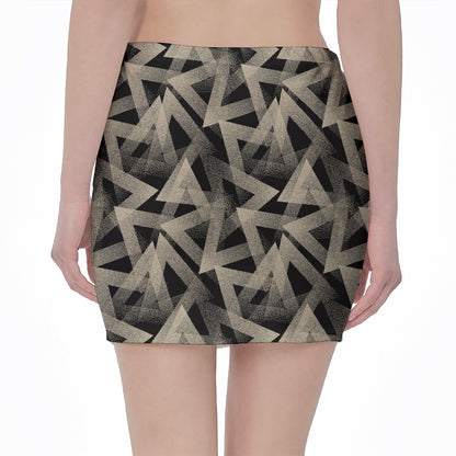 Black And Beige Geometric Triangle Print Pencil Mini Skirt