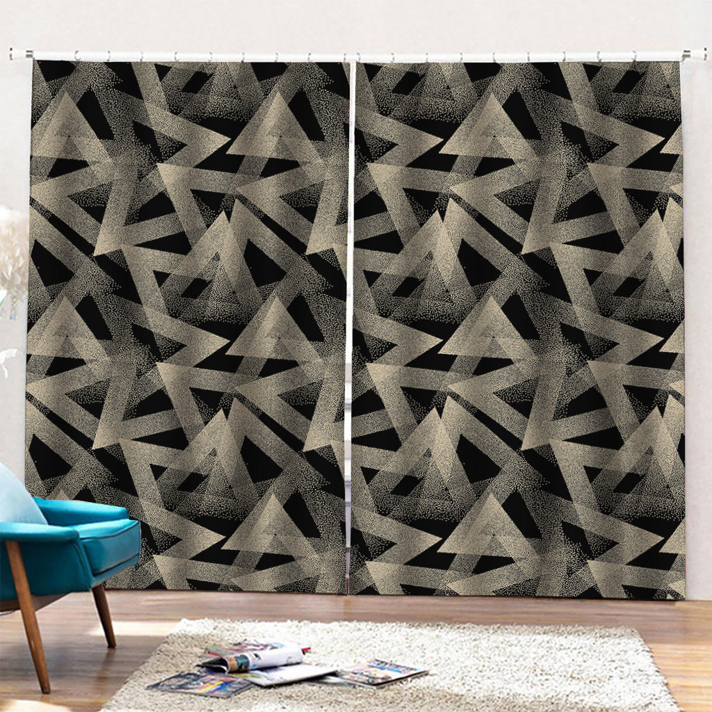 Black And Beige Geometric Triangle Print Pencil Pleat Curtains