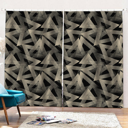 Black And Beige Geometric Triangle Print Pencil Pleat Curtains