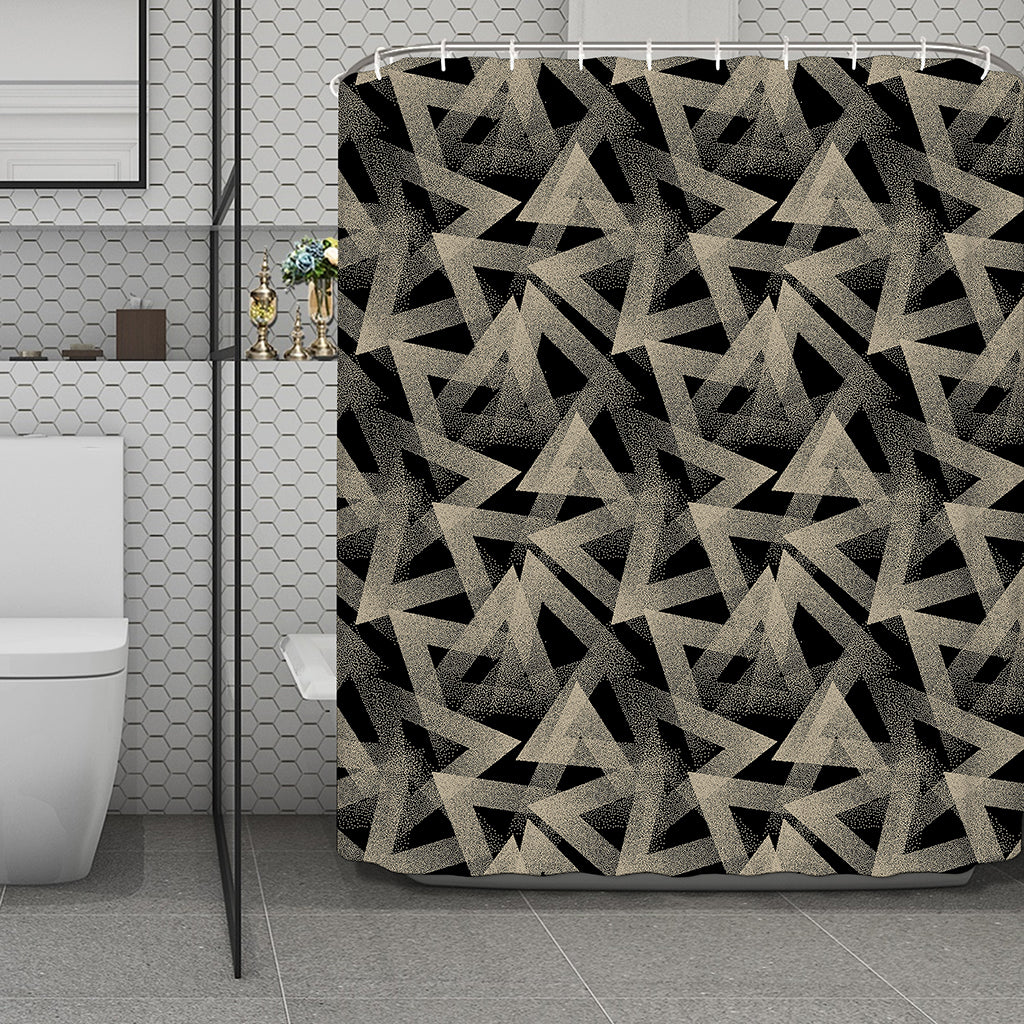 Black And Beige Geometric Triangle Print Polyester Shower Curtain