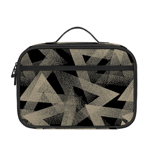 Black And Beige Geometric Triangle Print Portable Lunch Bag