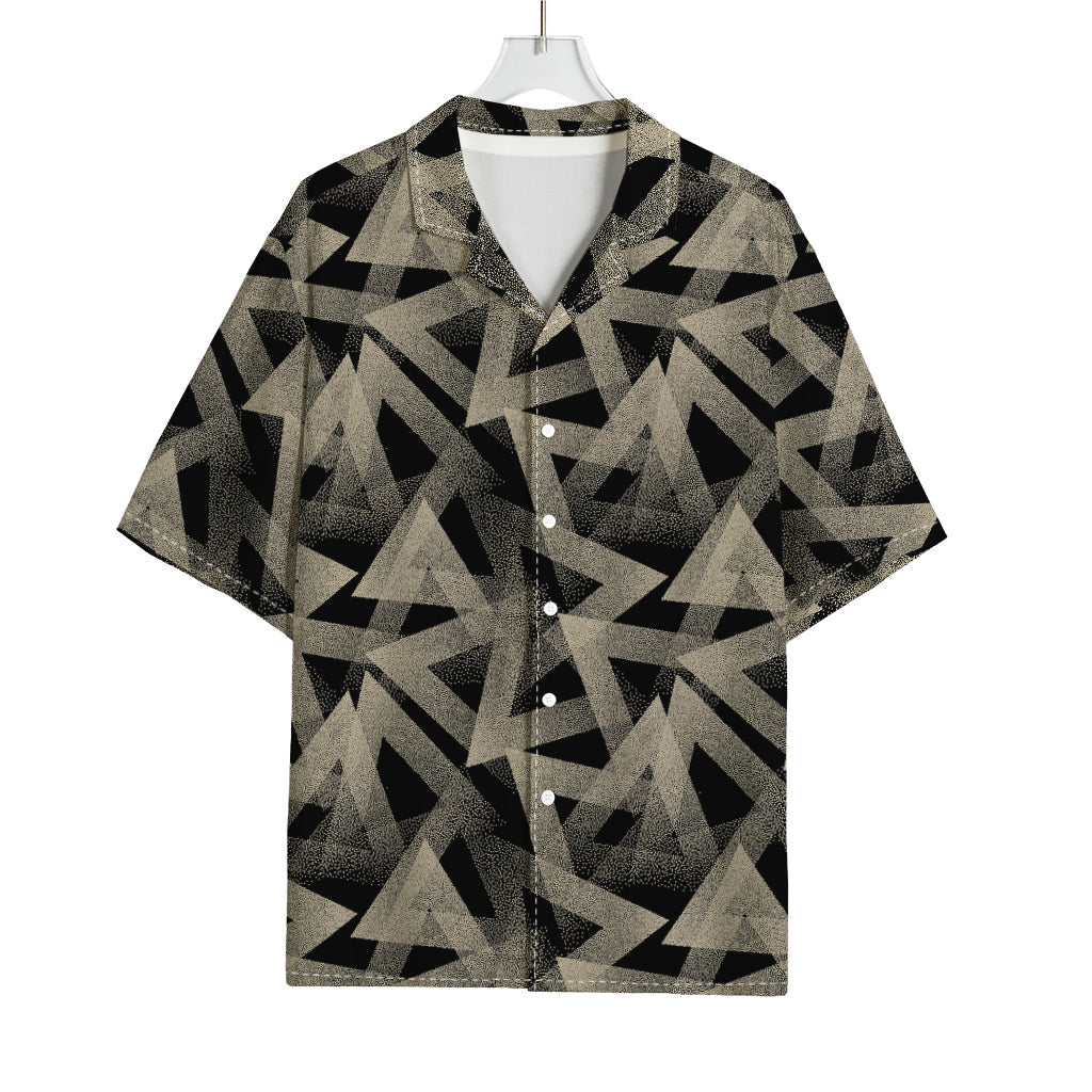 Black And Beige Geometric Triangle Print Rayon Hawaiian Shirt