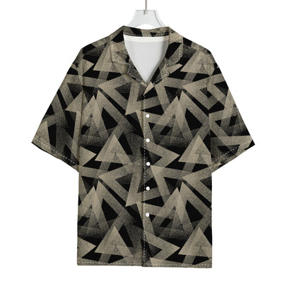 Black And Beige Geometric Triangle Print Rayon Hawaiian Shirt