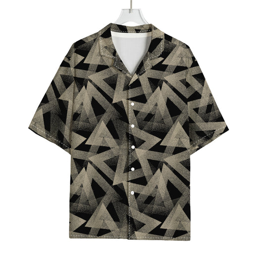 Black And Beige Geometric Triangle Print Rayon Hawaiian Shirt