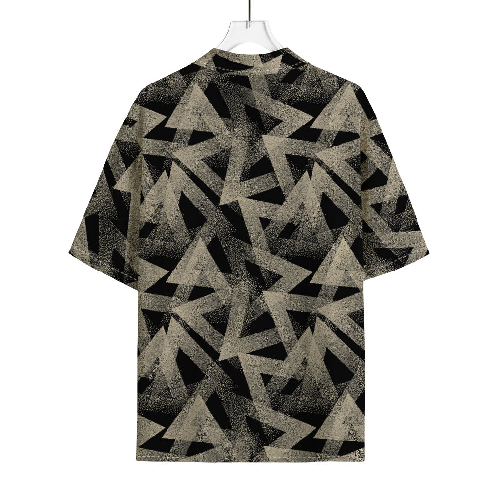 Black And Beige Geometric Triangle Print Rayon Hawaiian Shirt