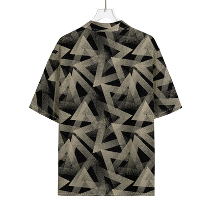 Black And Beige Geometric Triangle Print Rayon Hawaiian Shirt