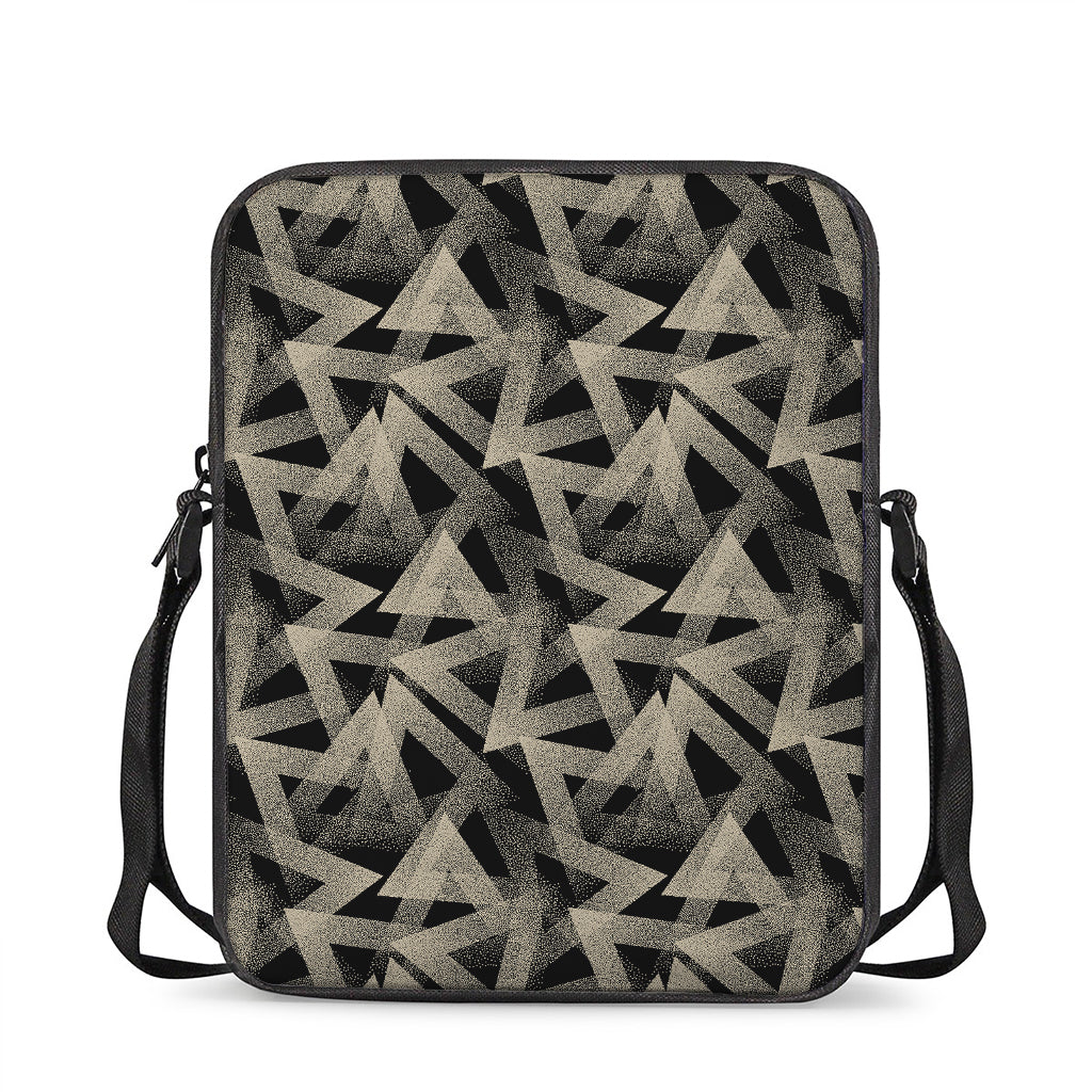 Black And Beige Geometric Triangle Print Rectangular Crossbody Bag
