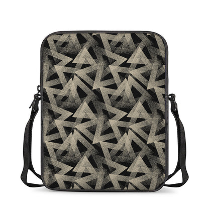 Black And Beige Geometric Triangle Print Rectangular Crossbody Bag