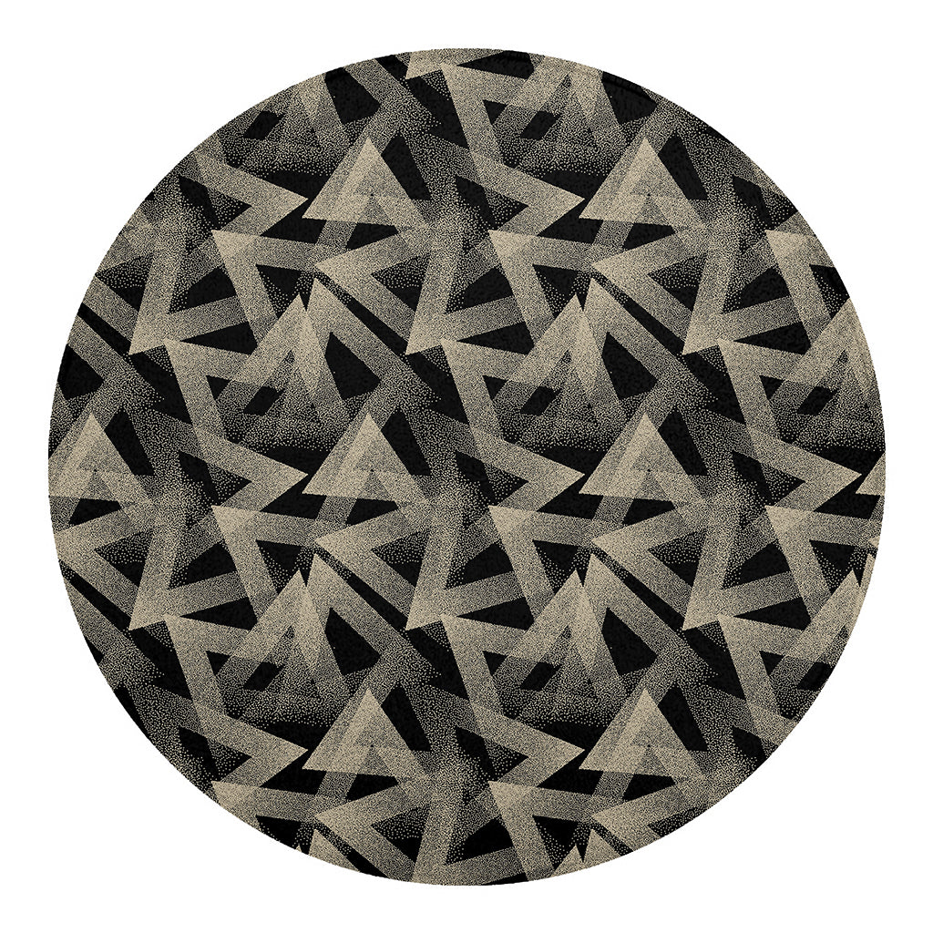 Black And Beige Geometric Triangle Print Round Blanket