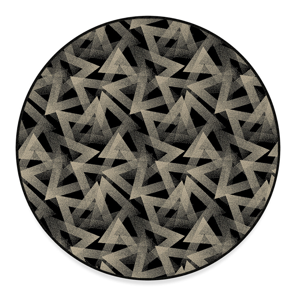 Black And Beige Geometric Triangle Print Round Floor Mat