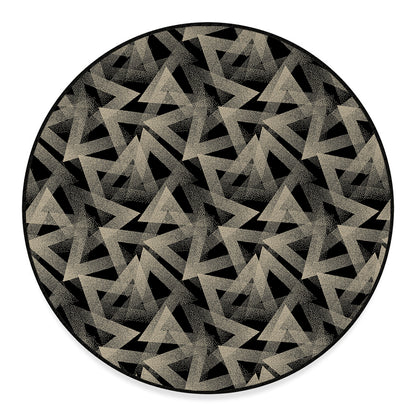 Black And Beige Geometric Triangle Print Round Floor Mat