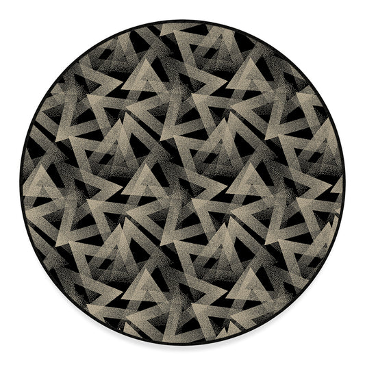 Black And Beige Geometric Triangle Print Round Floor Mat