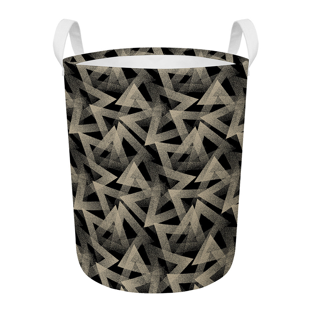 Black And Beige Geometric Triangle Print Round Laundry Basket