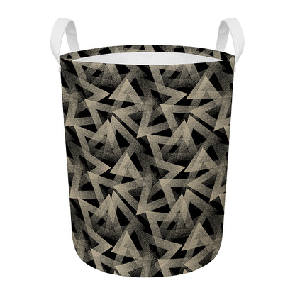 Black And Beige Geometric Triangle Print Round Laundry Basket