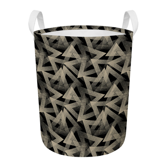 Black And Beige Geometric Triangle Print Round Laundry Basket