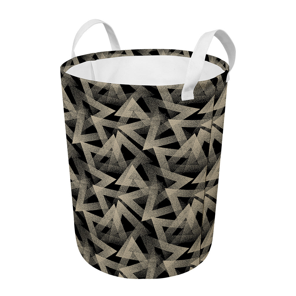 Black And Beige Geometric Triangle Print Round Laundry Basket