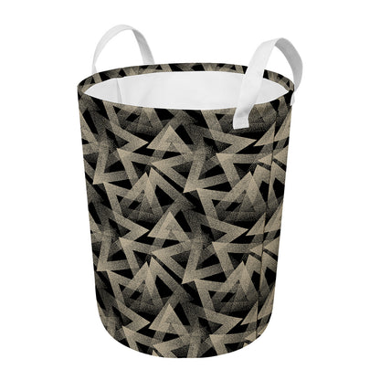 Black And Beige Geometric Triangle Print Round Laundry Basket