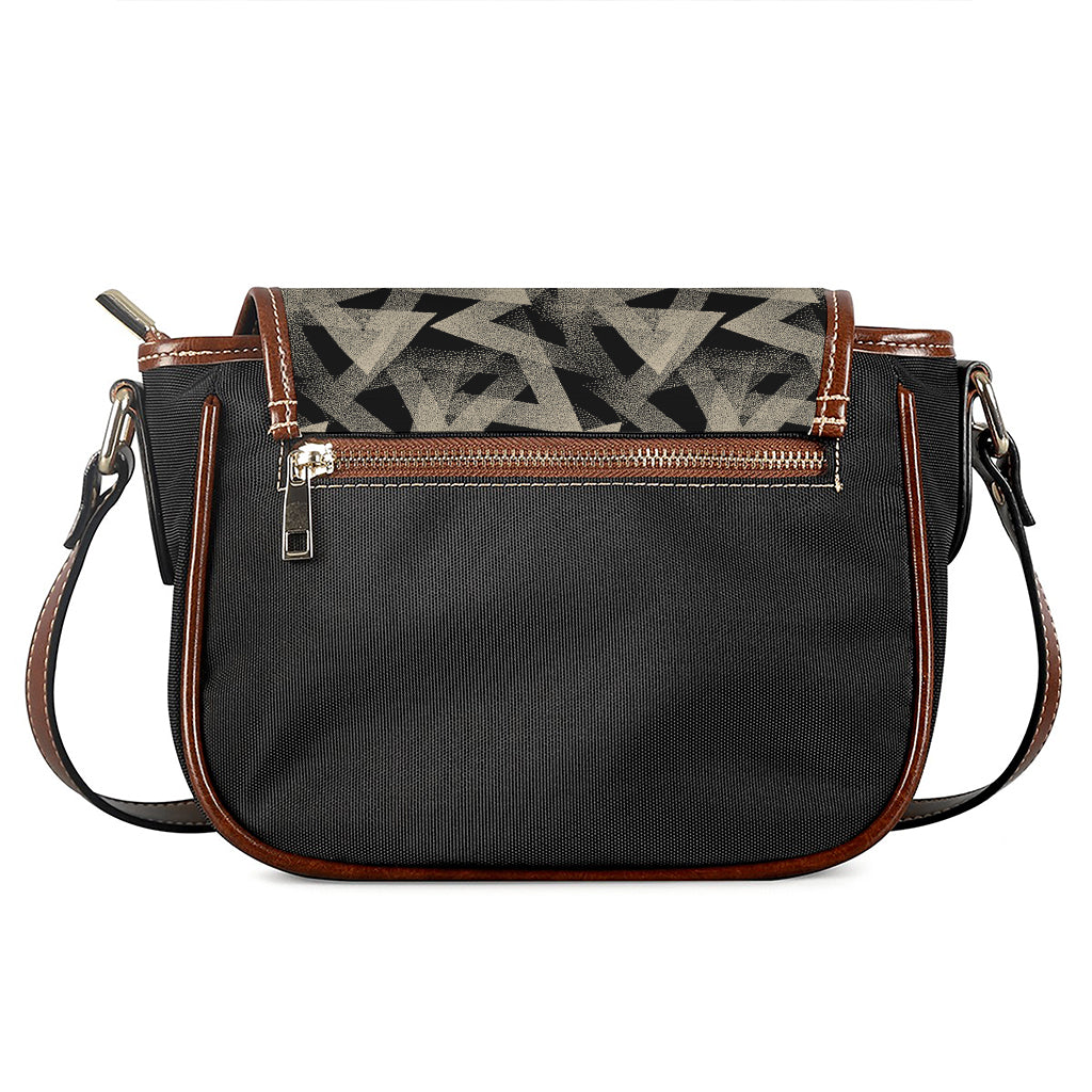 Black And Beige Geometric Triangle Print Saddle Bag