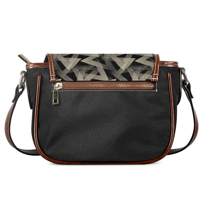 Black And Beige Geometric Triangle Print Saddle Bag