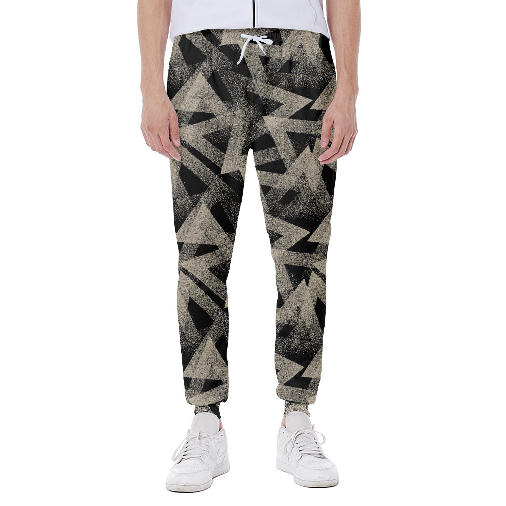 Black And Beige Geometric Triangle Print Scuba Joggers