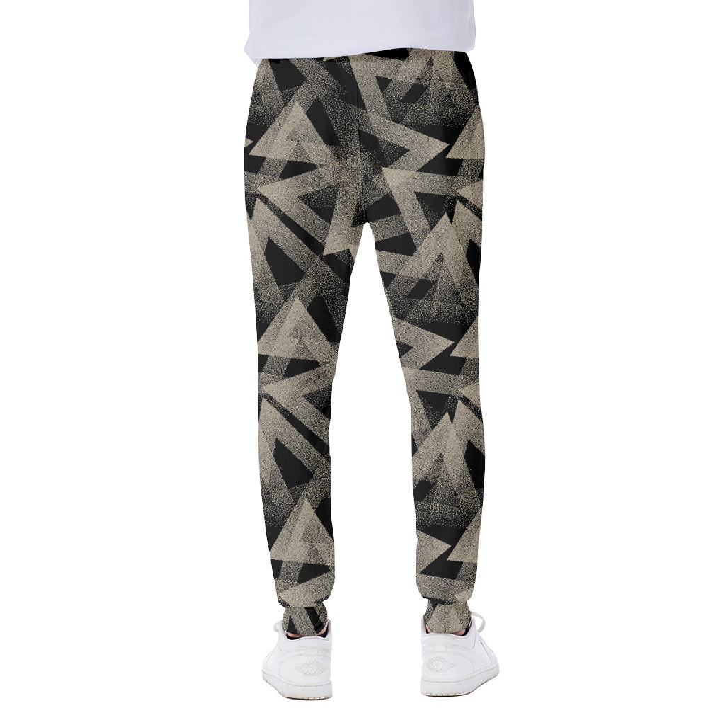 Black And Beige Geometric Triangle Print Scuba Joggers