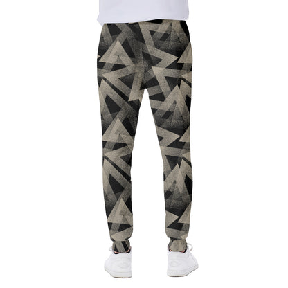 Black And Beige Geometric Triangle Print Scuba Joggers