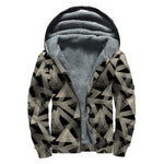 Black And Beige Geometric Triangle Print Sherpa Lined Zip Up Hoodie