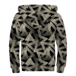 Black And Beige Geometric Triangle Print Sherpa Lined Zip Up Hoodie