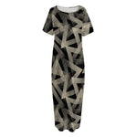 Black And Beige Geometric Triangle Print Short Sleeve Long Nightdress