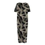 Black And Beige Geometric Triangle Print Short Sleeve Long Nightdress