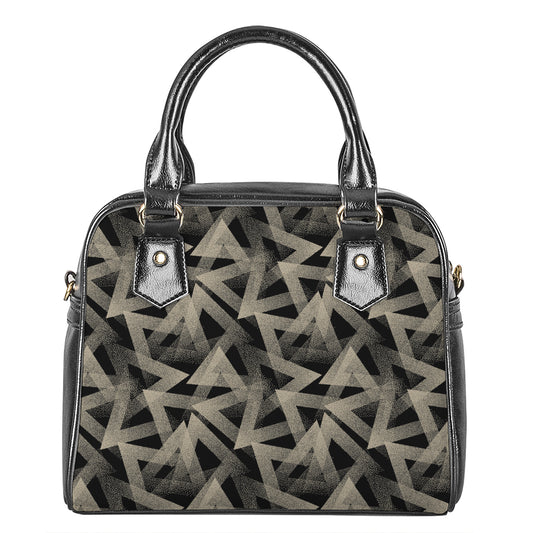 Black And Beige Geometric Triangle Print Shoulder Handbag